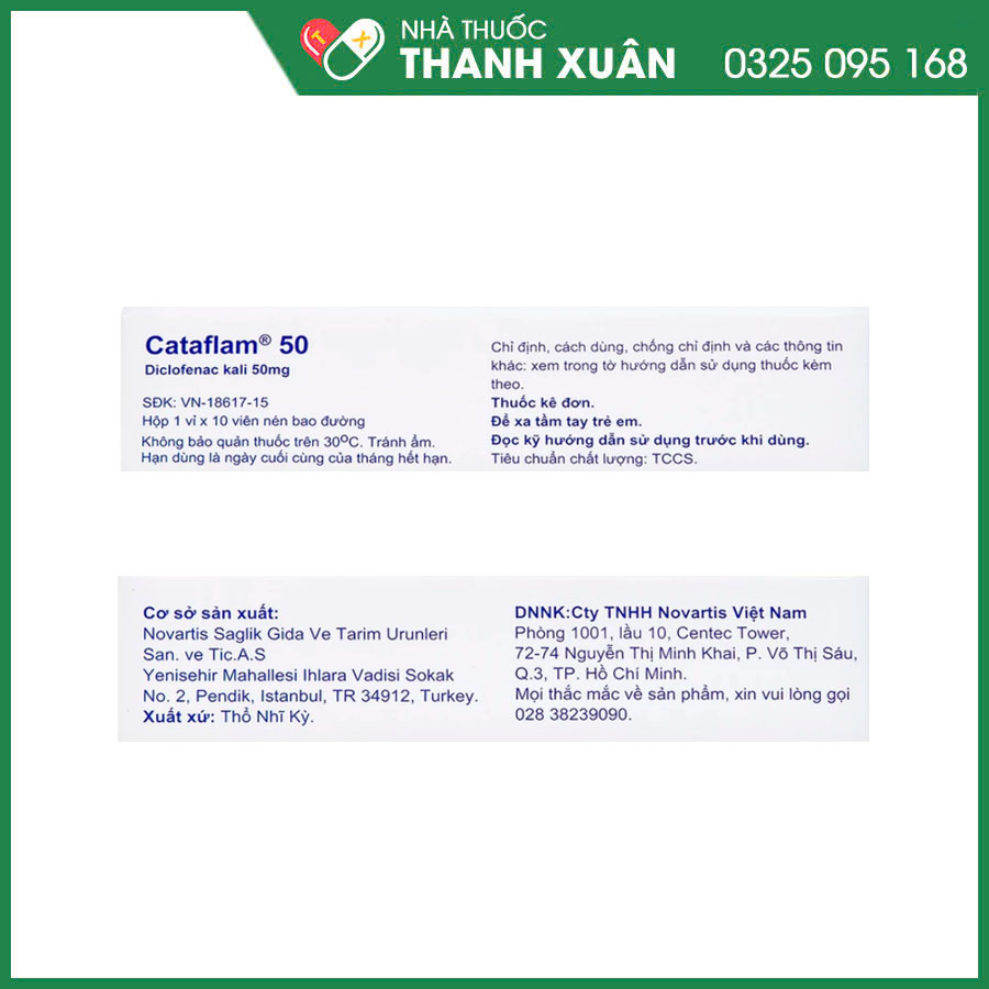 Cataflam 50 thuốc giảm đau chống viêm điều trị ngắn hạn các cơn đau